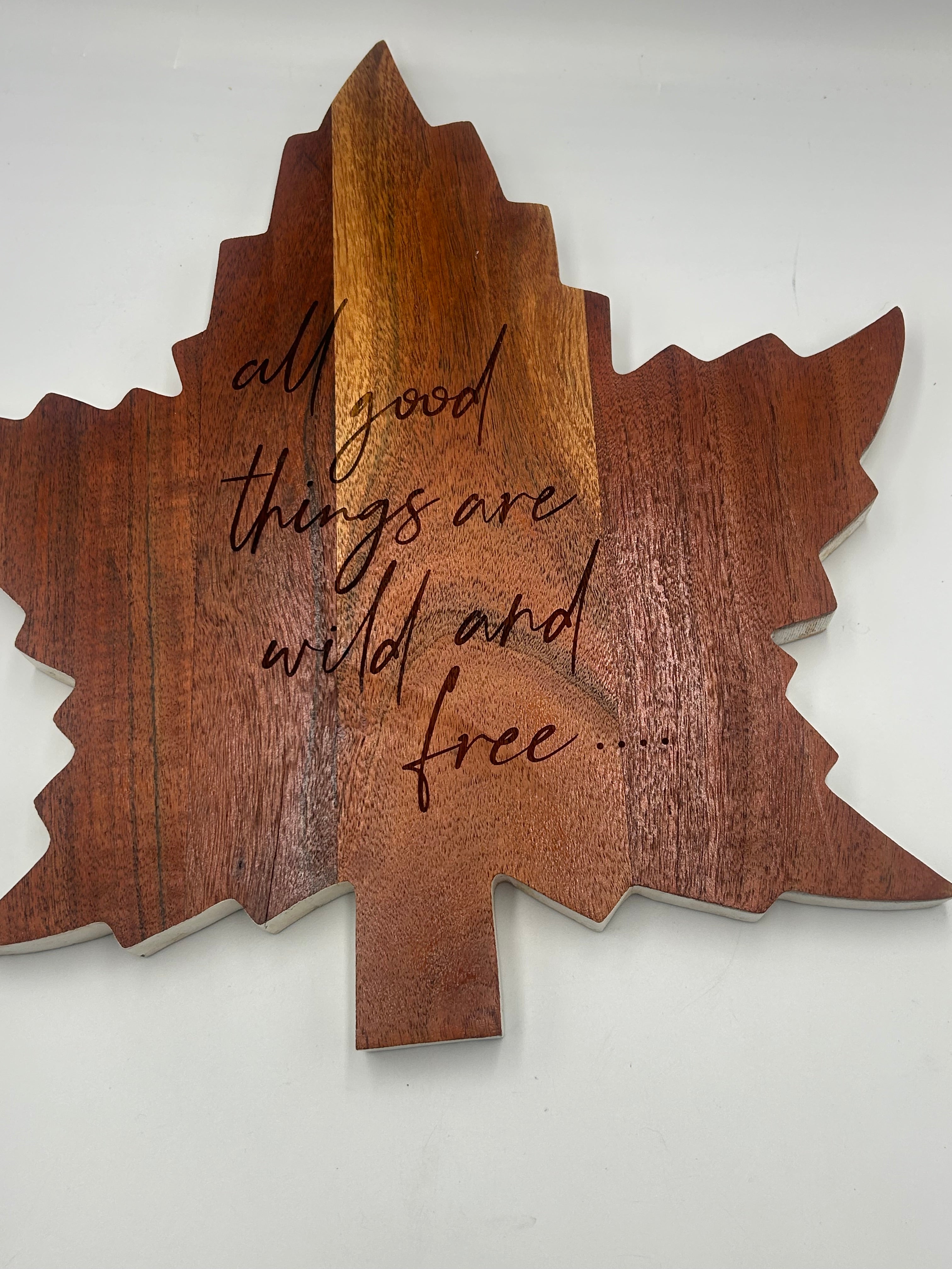 Maple Leaf Acacia Wood Cutting Board – Engraved Welcome Wall Décor – Reversible Charcuterie Board