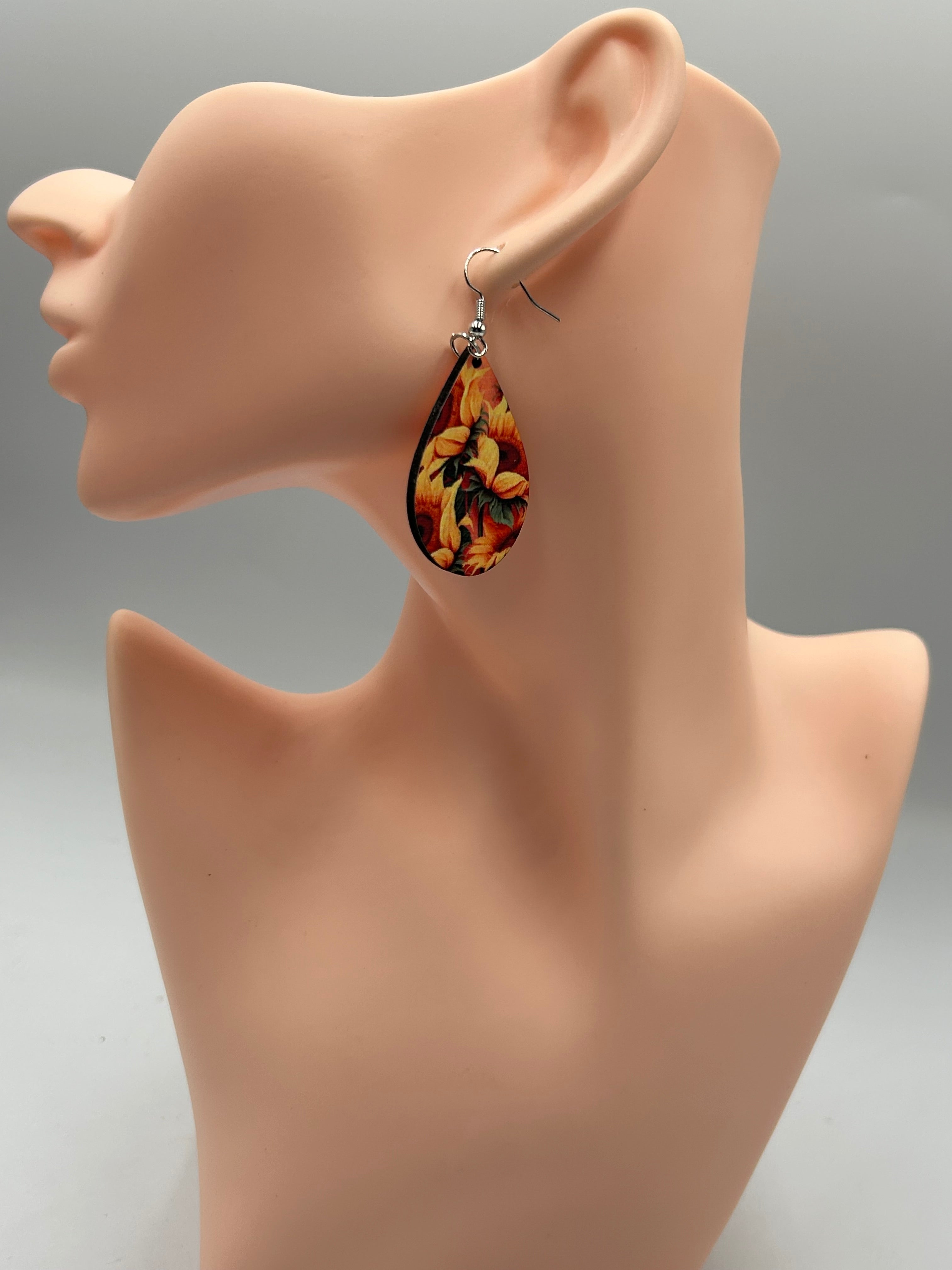 Sunflower Teardrop Earrings Floral Sublimation Earrings Lightweight Boho Jewelry
