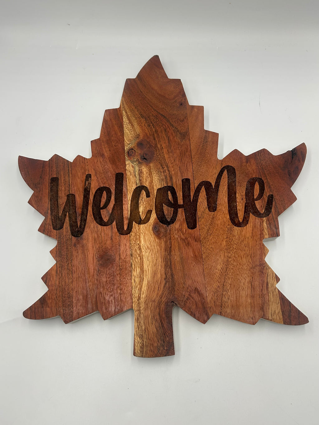 Maple Leaf Acacia Wood Cutting Board – Engraved Welcome Wall Décor – Reversible Charcuterie Board