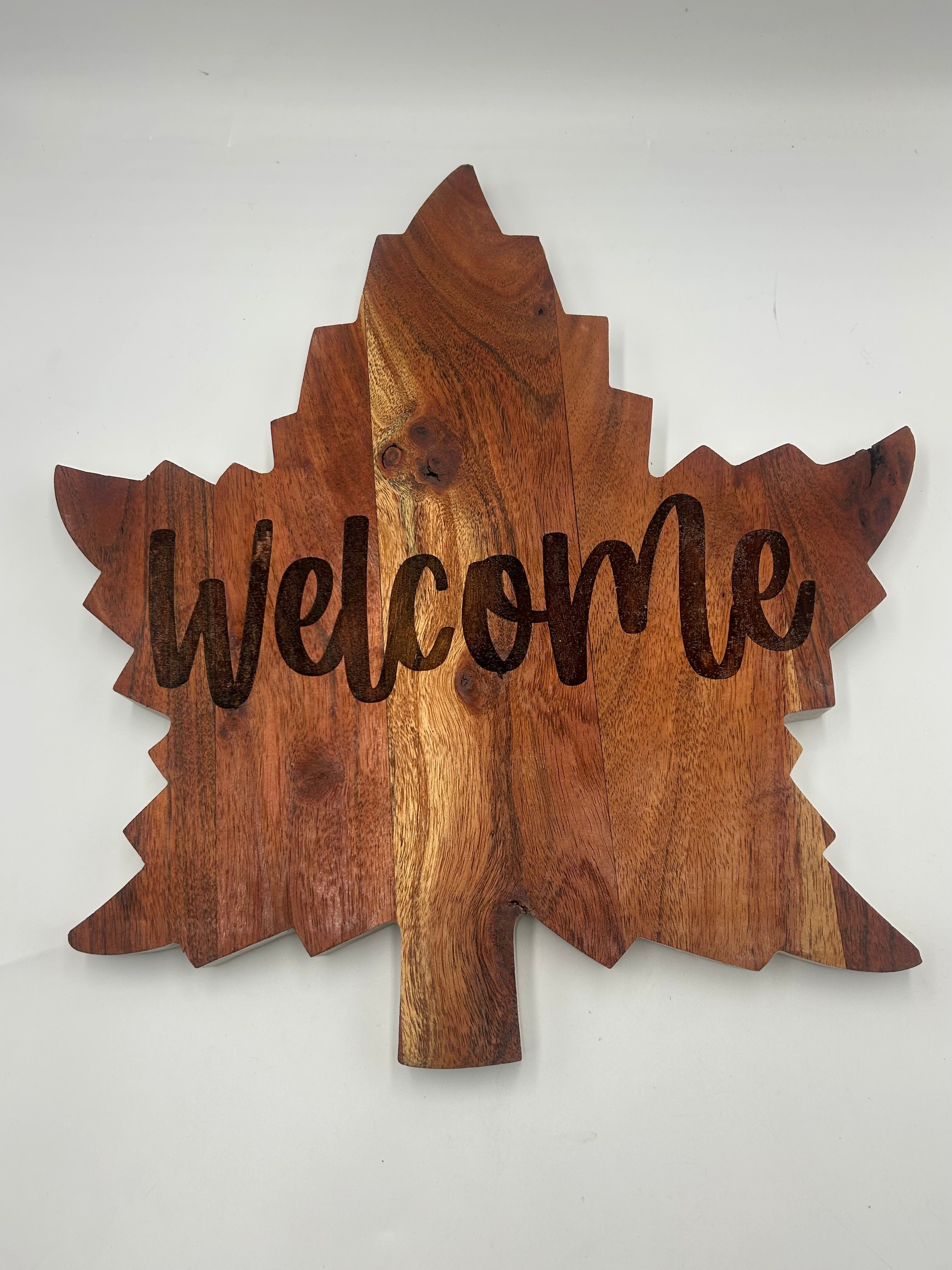 Maple Leaf Acacia Wood Cutting Board – Engraved Welcome Wall Décor – Reversible Charcuterie Board
