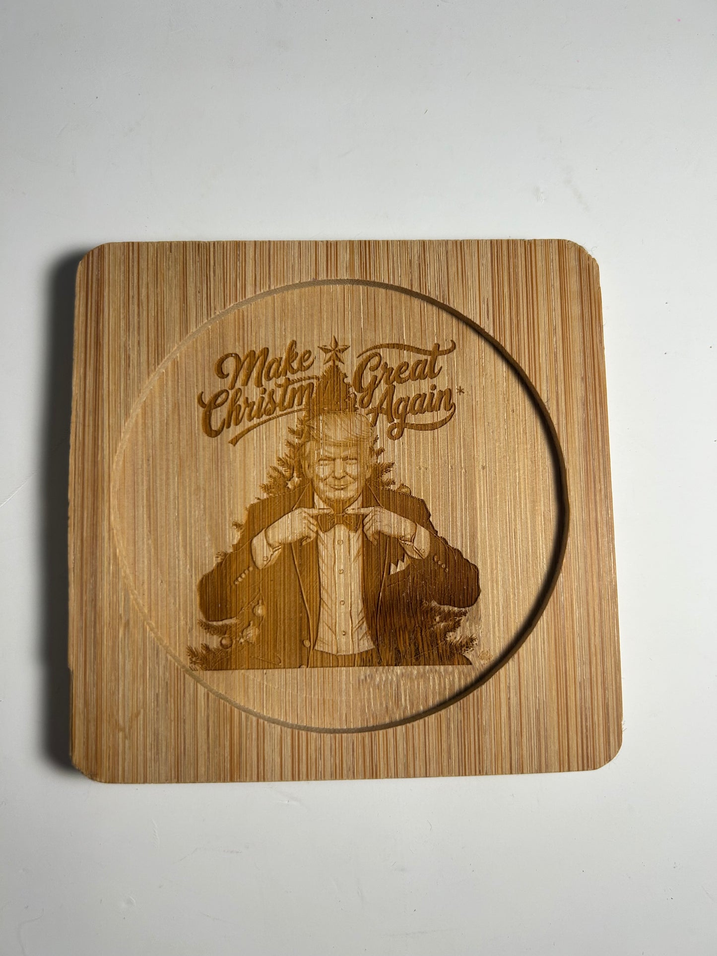 4X4 SQUARE BAMBOO LASER ENGRAVED COASTERS “Christmas Character” themed