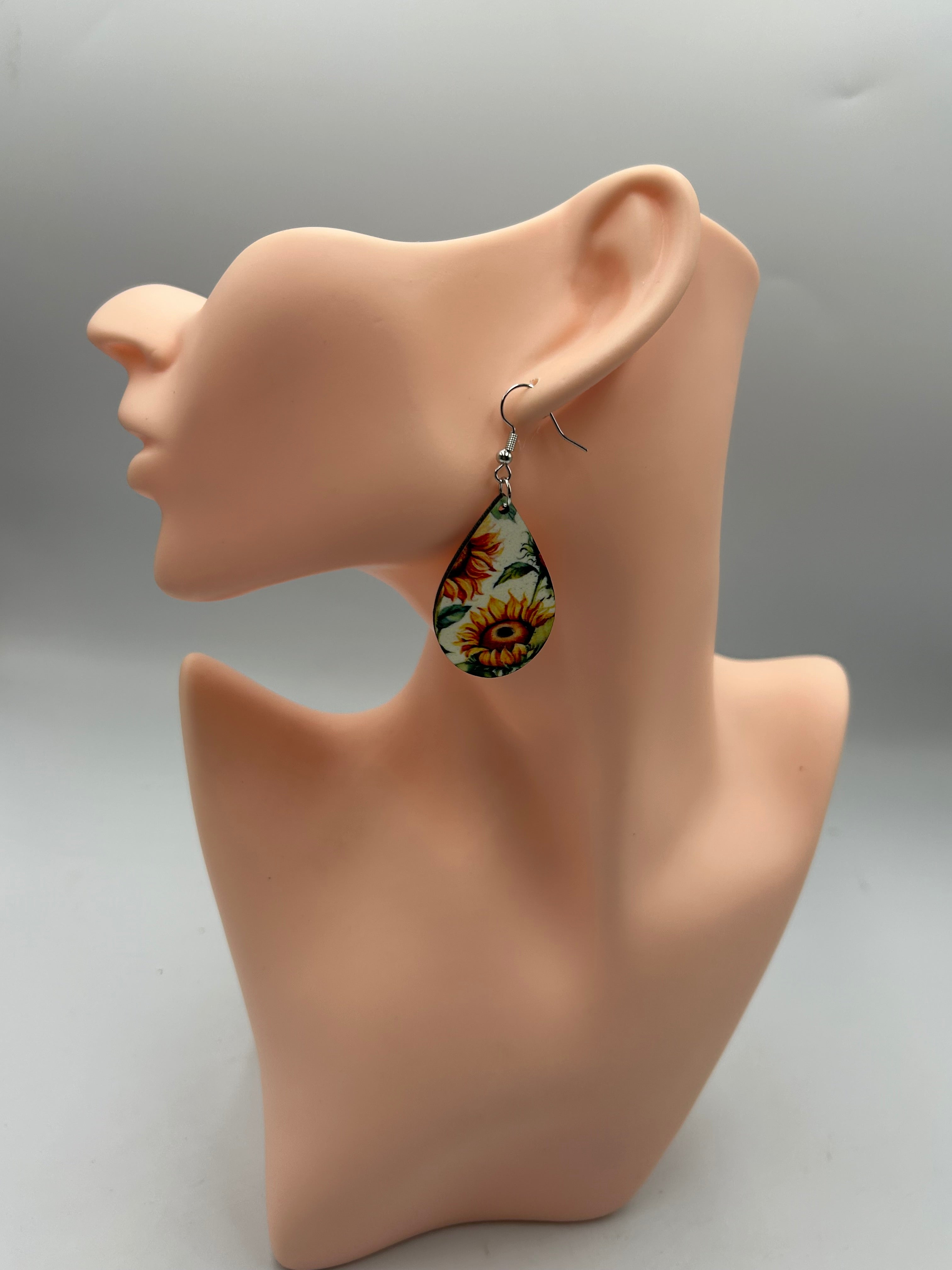 Sunflower Teardrop Earrings Floral Sublimation Earrings Lightweight Boho Jewelry
