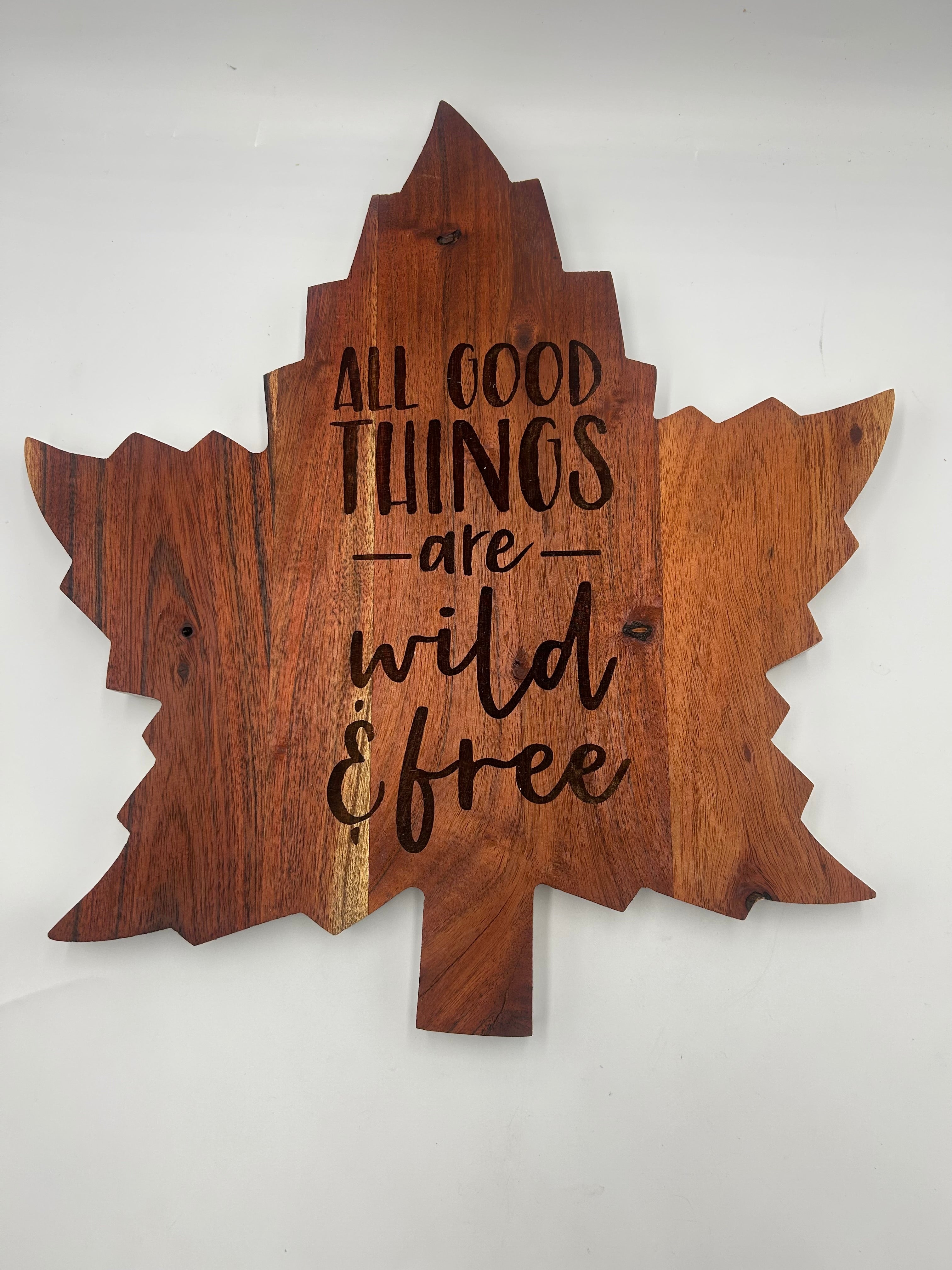 Maple Leaf Acacia Wood Cutting Board – Engraved Welcome Wall Décor – Reversible Charcuterie Board