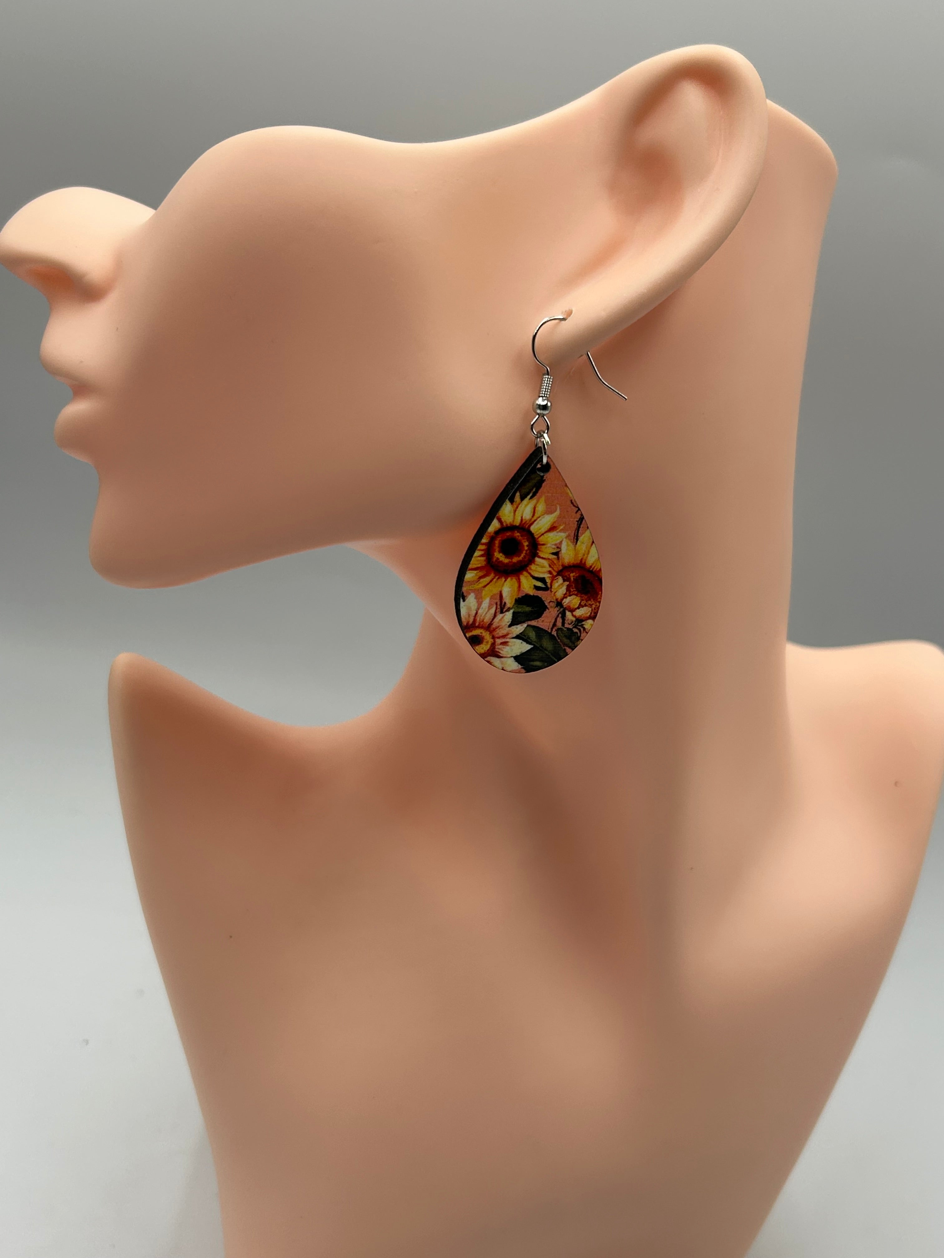 Sunflower Teardrop Earrings Floral Sublimation Earrings Lightweight Boho Jewelry