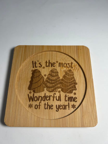 4X4 SQUARE BAMBOO LASER ENGRAVED COASTERS “Christmas Character” themed