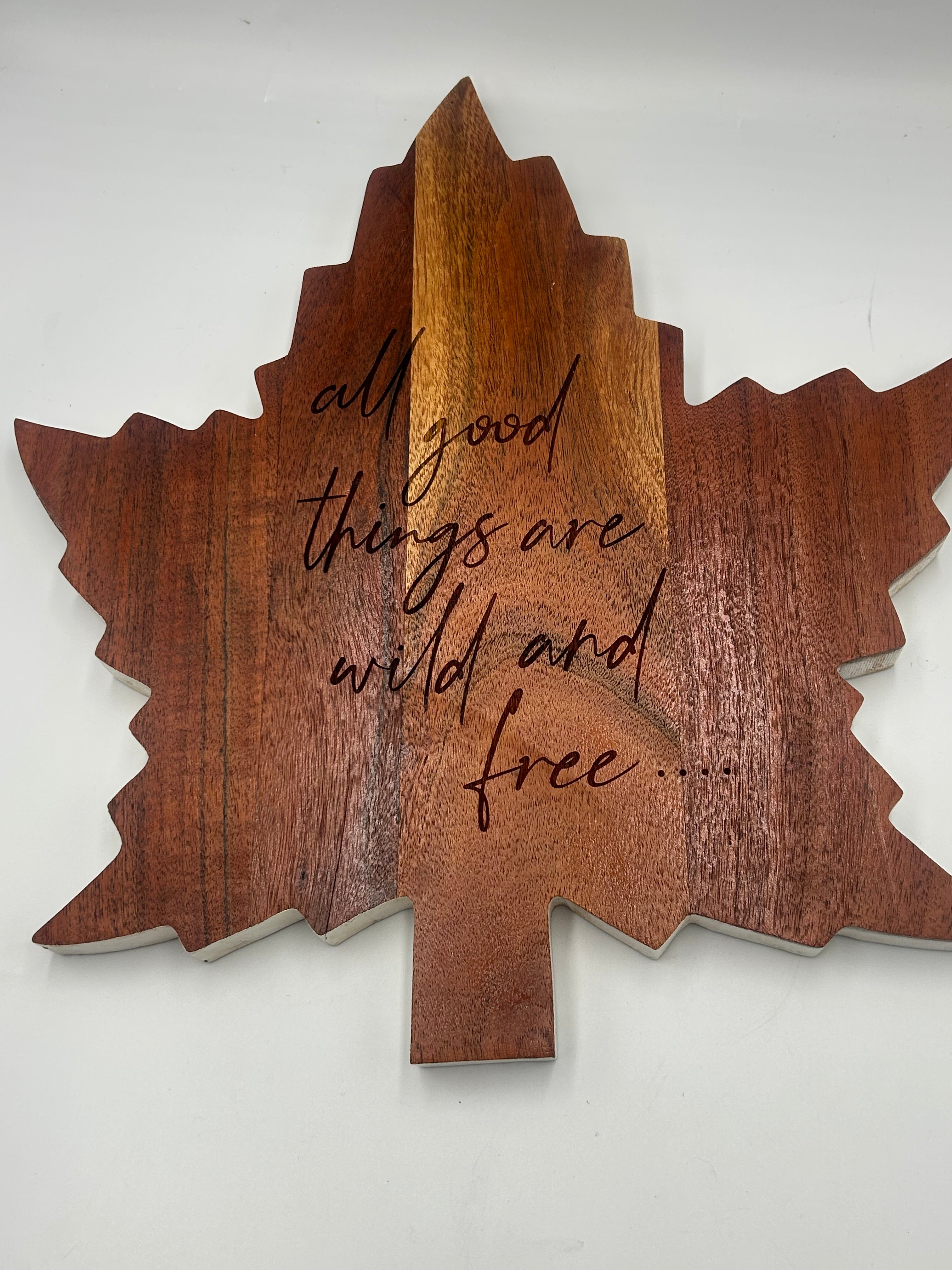 Maple Leaf Acacia Wood Cutting Board – Engraved Welcome Wall Décor – Reversible Charcuterie Board