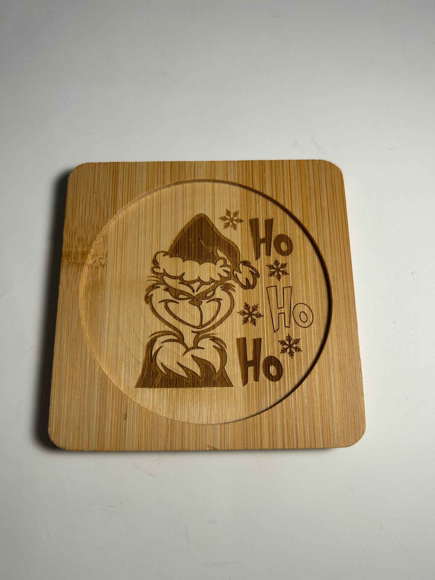 4X4 SQUARE BAMBOO LASER ENGRAVED COASTERS “Christmas Character” themed