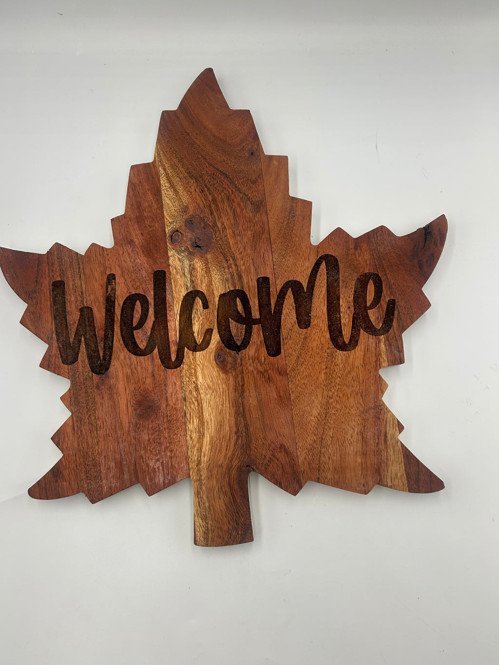 Maple Leaf Acacia Wood Cutting Board – Engraved Welcome Wall Décor – Reversible Charcuterie Board