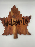 Maple Leaf Acacia Wood Cutting Board – Engraved Welcome Wall Décor – Reversible Charcuterie Board