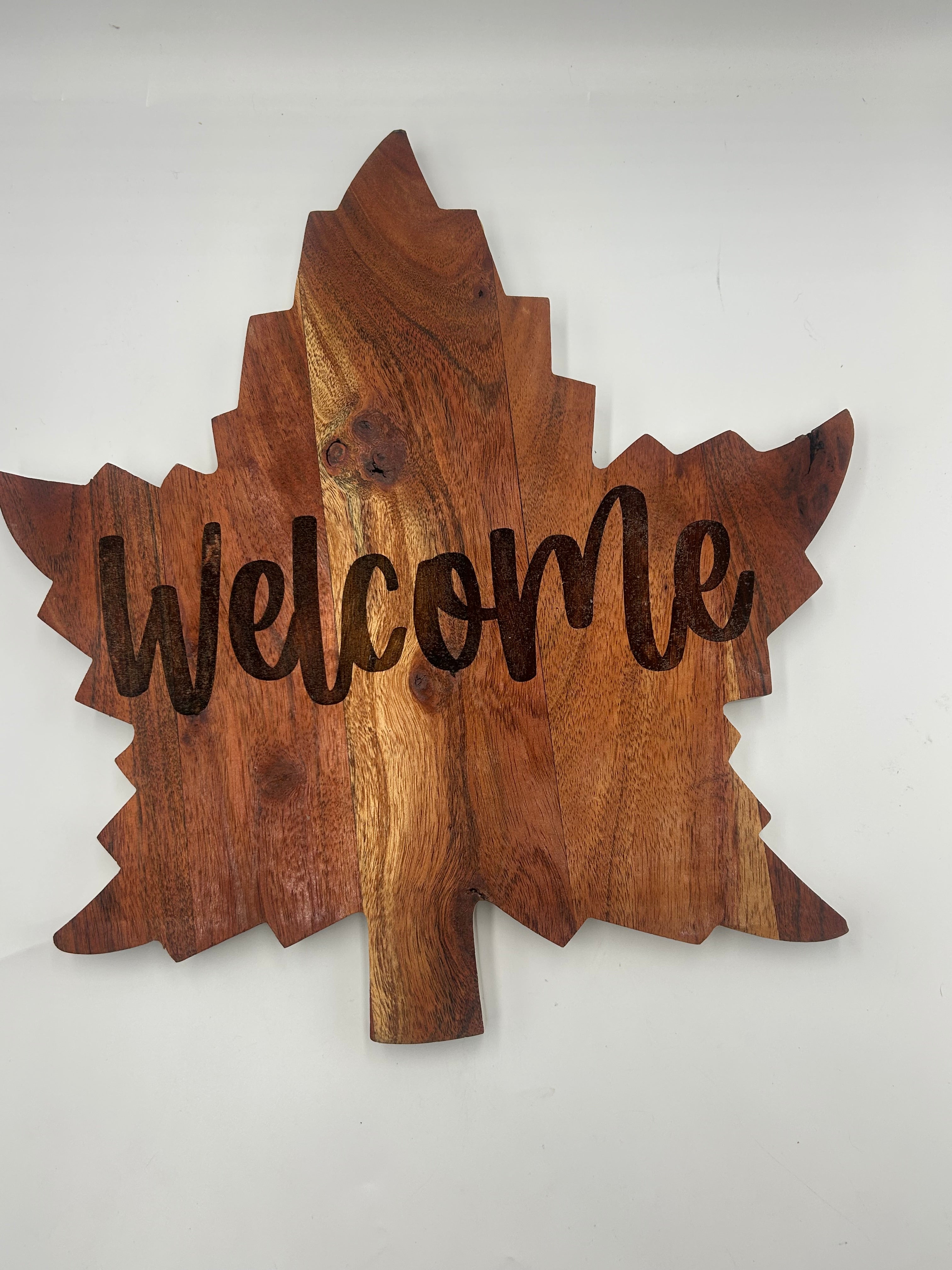 Maple Leaf Acacia Wood Cutting Board – Engraved Welcome Wall Décor – Reversible Charcuterie Board