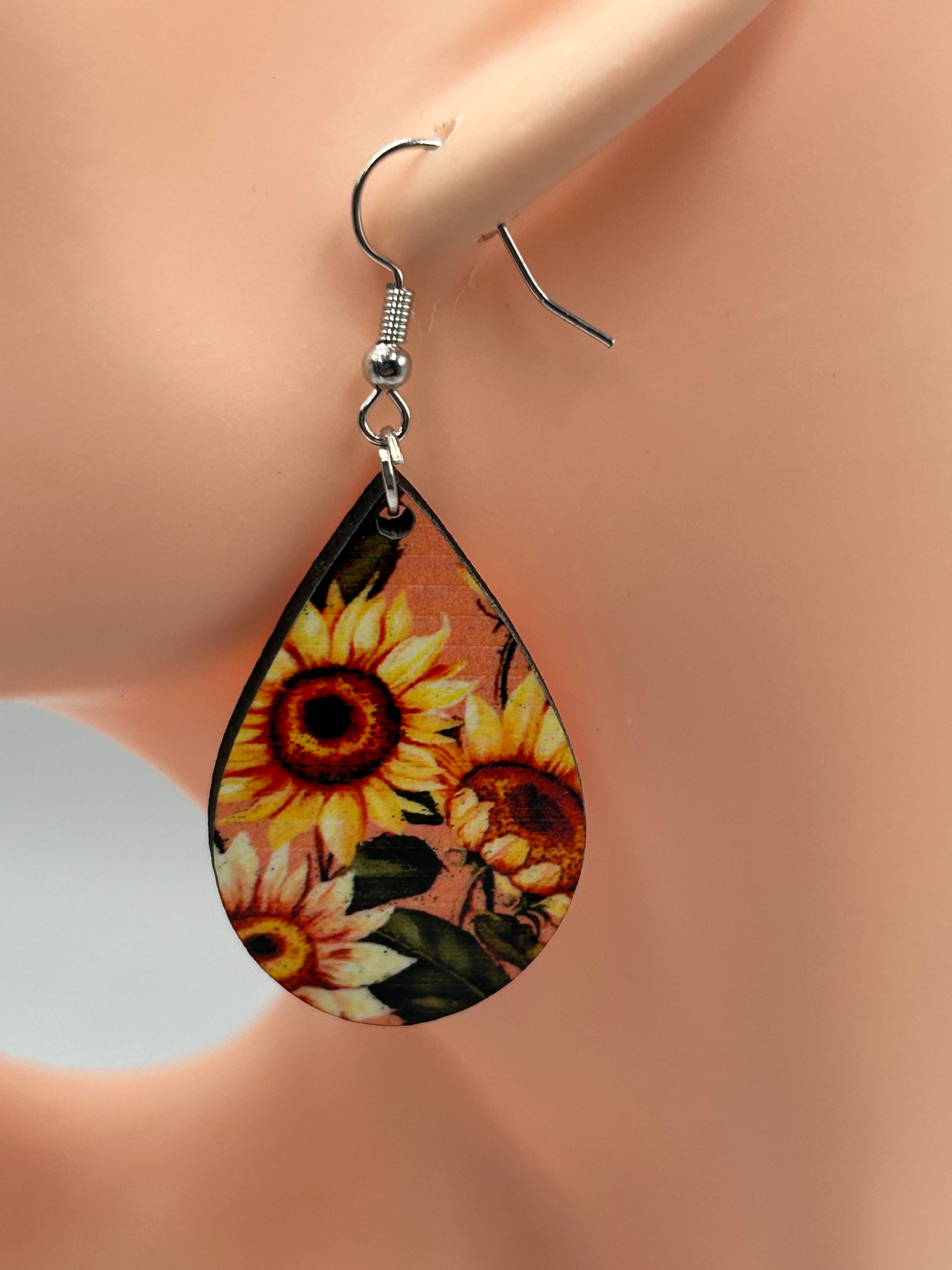 Sunflower Teardrop Earrings Floral Sublimation Earrings Lightweight Boho Jewelry