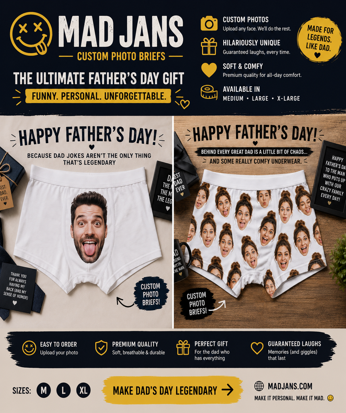Funny Custom Face Boxer Briefs for Men – Personalized Photo Underwear Gift for Him – Mad Jan’s