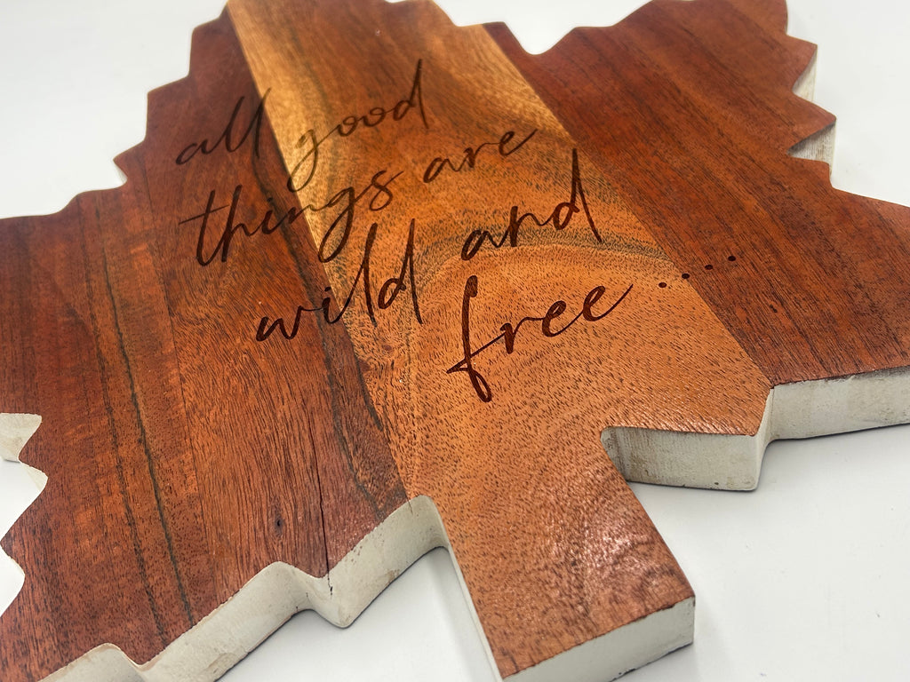 Maple Leaf Acacia Wood Cutting Board – Engraved Welcome Wall Décor – Reversible Charcuterie Board