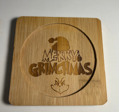 4X4 SQUARE BAMBOO LASER ENGRAVED COASTERS “Christmas Character” themed