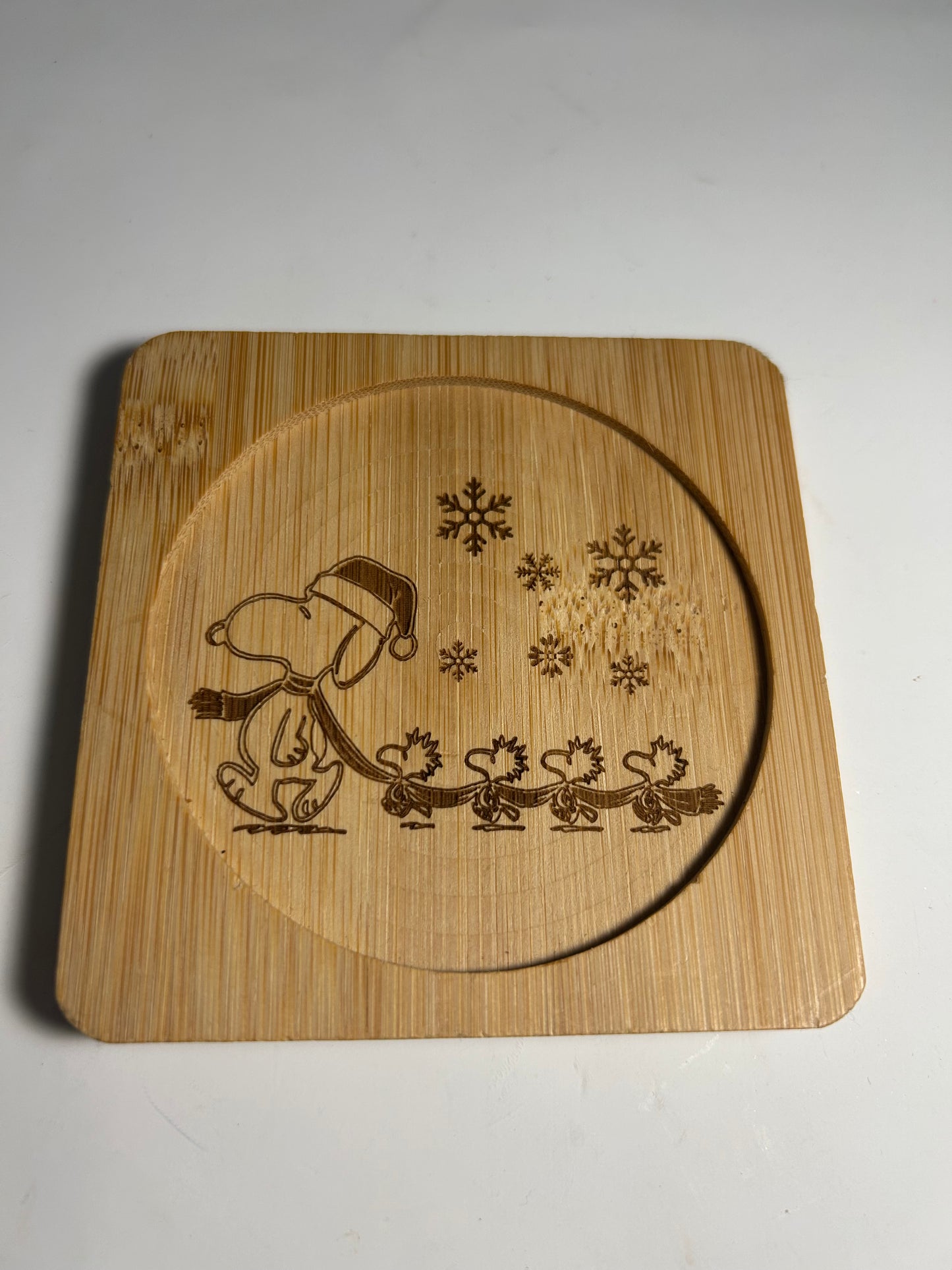 4X4 SQUARE BAMBOO LASER ENGRAVED COASTERS “Christmas Character” themed