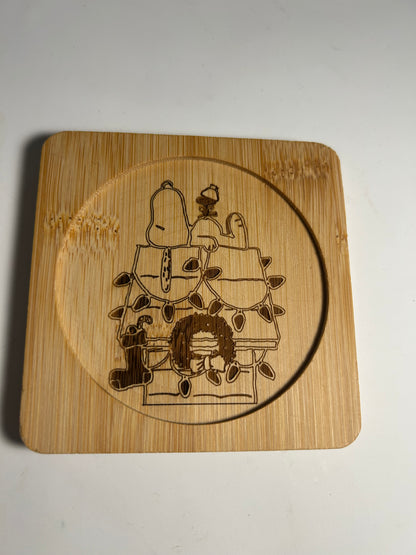 4X4 SQUARE BAMBOO LASER ENGRAVED COASTERS “Christmas Character” themed