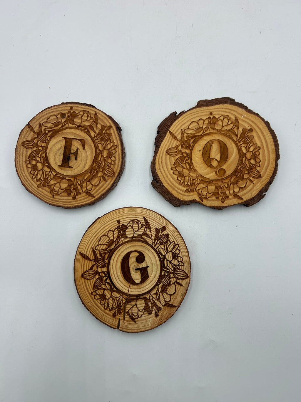 Personalized Wedding Coasters Set of 4 | Monogram Floral Wreath | Custom Initial | Mad Jan’s