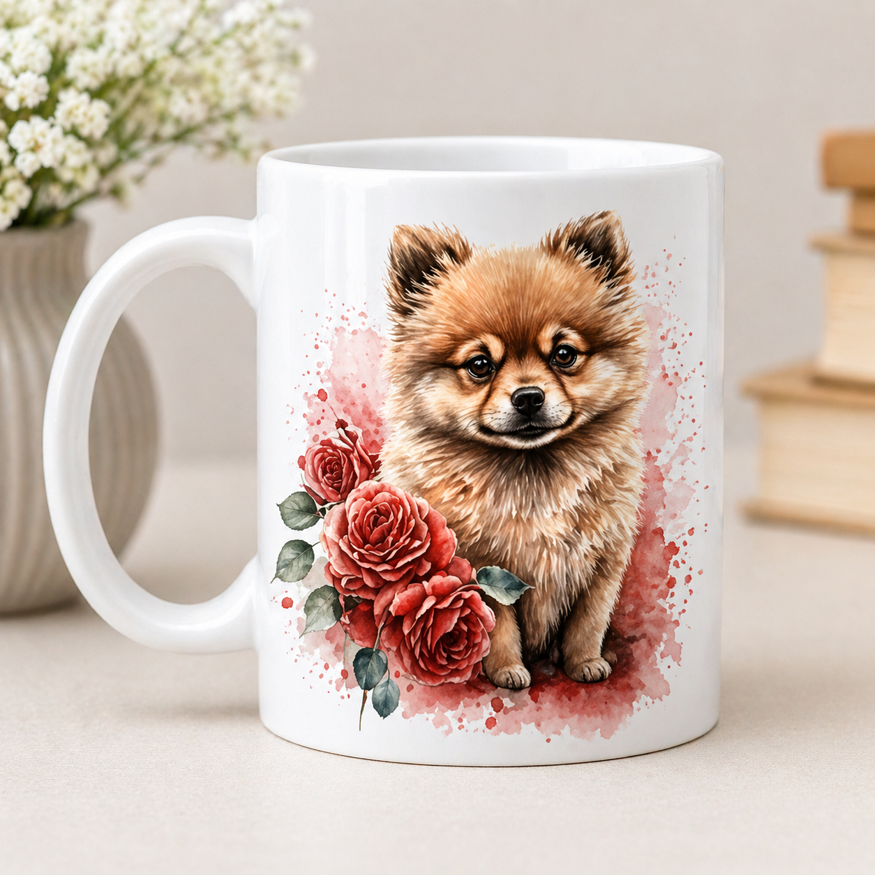 Cute Dog Coffee Mug 11oz – Puppy & Floral Rose Design Gift for Dog Lovers