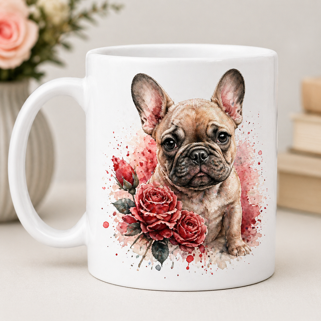Cute Dog Coffee Mug 11oz – Puppy & Floral Rose Design Gift for Dog Lovers