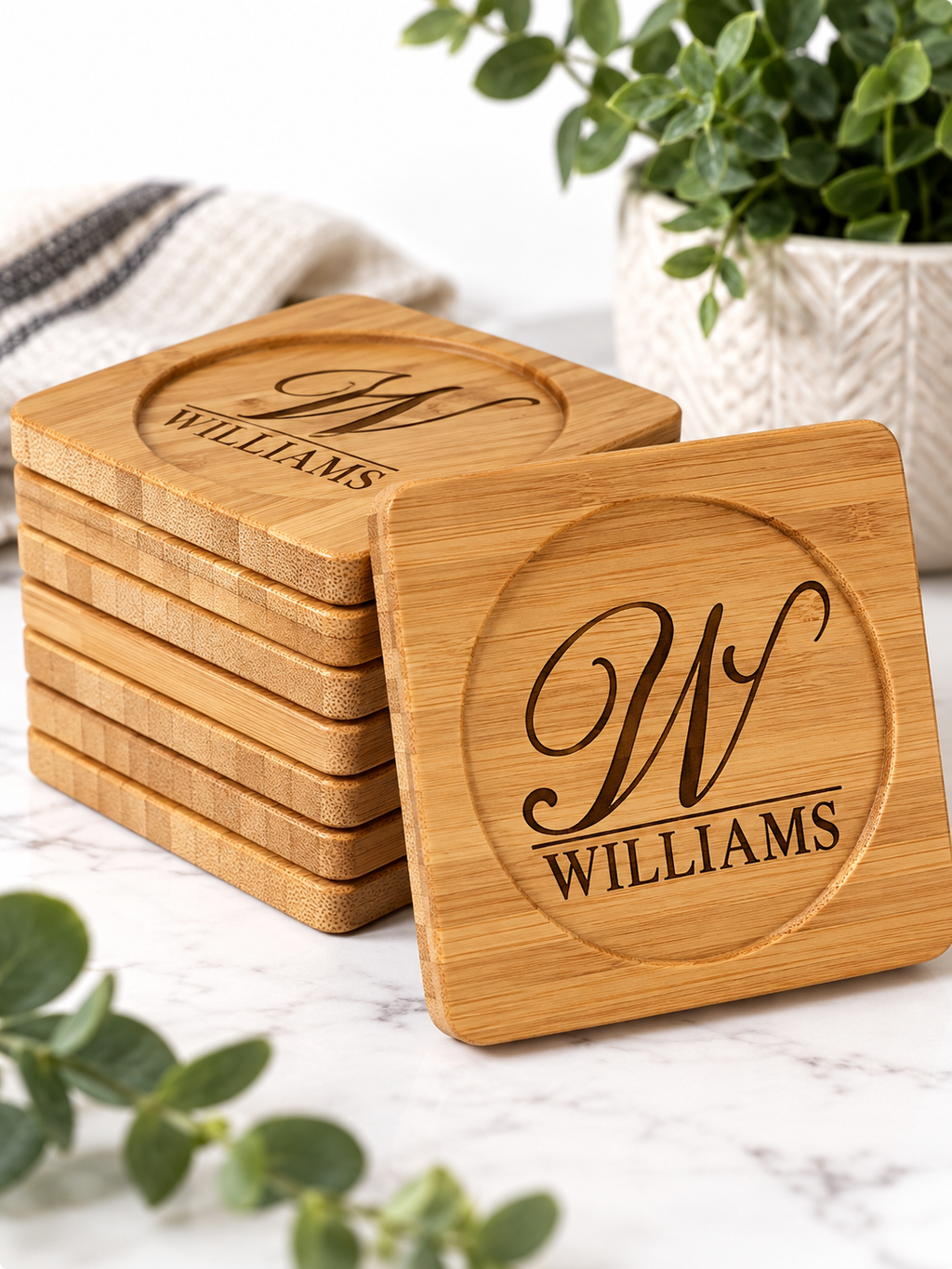 Personalized Wedding Coasters Set of 4 | Last Name & Wedding Date | Custom Engraved Gift | Mad Jan’s