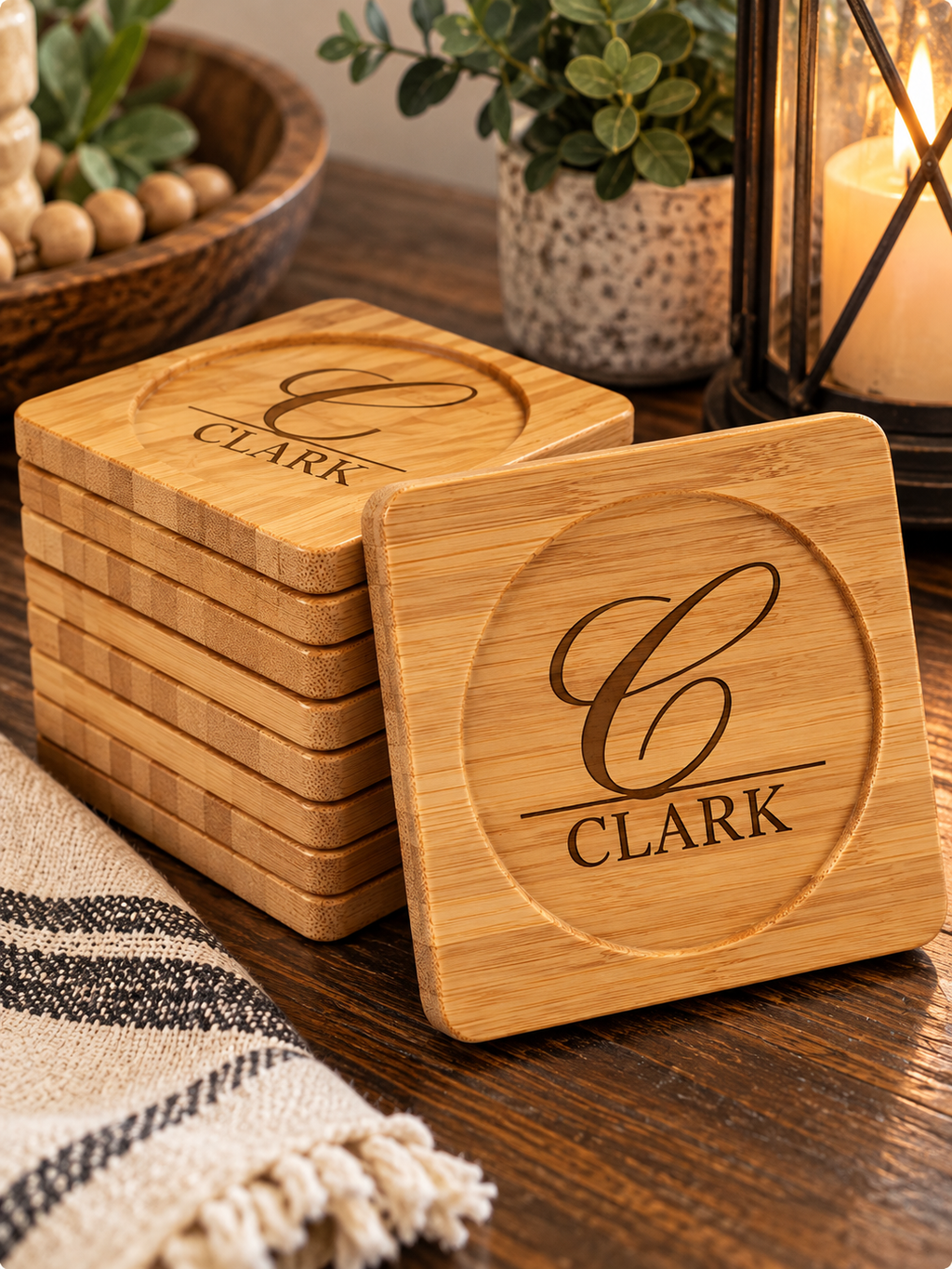 Personalized Wedding Coasters Set of 4 | Last Name & Wedding Date | Custom Engraved Gift | Mad Jan’s