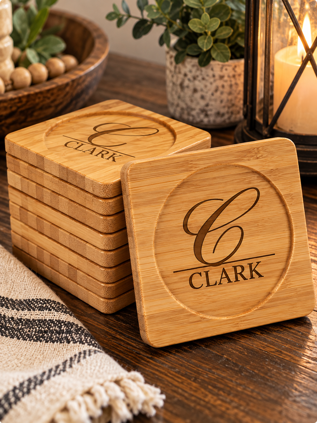 Personalized Wedding Coasters Set of 4 | Last Name & Wedding Date | Custom Engraved Gift | Mad Jan’s