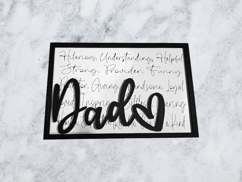 Dad Word Art Wood Sign – Meaningful Father’s Day Gift – Rustic Laser Engraved Dad Wall Décor – Mad Jan’s  Product Description: