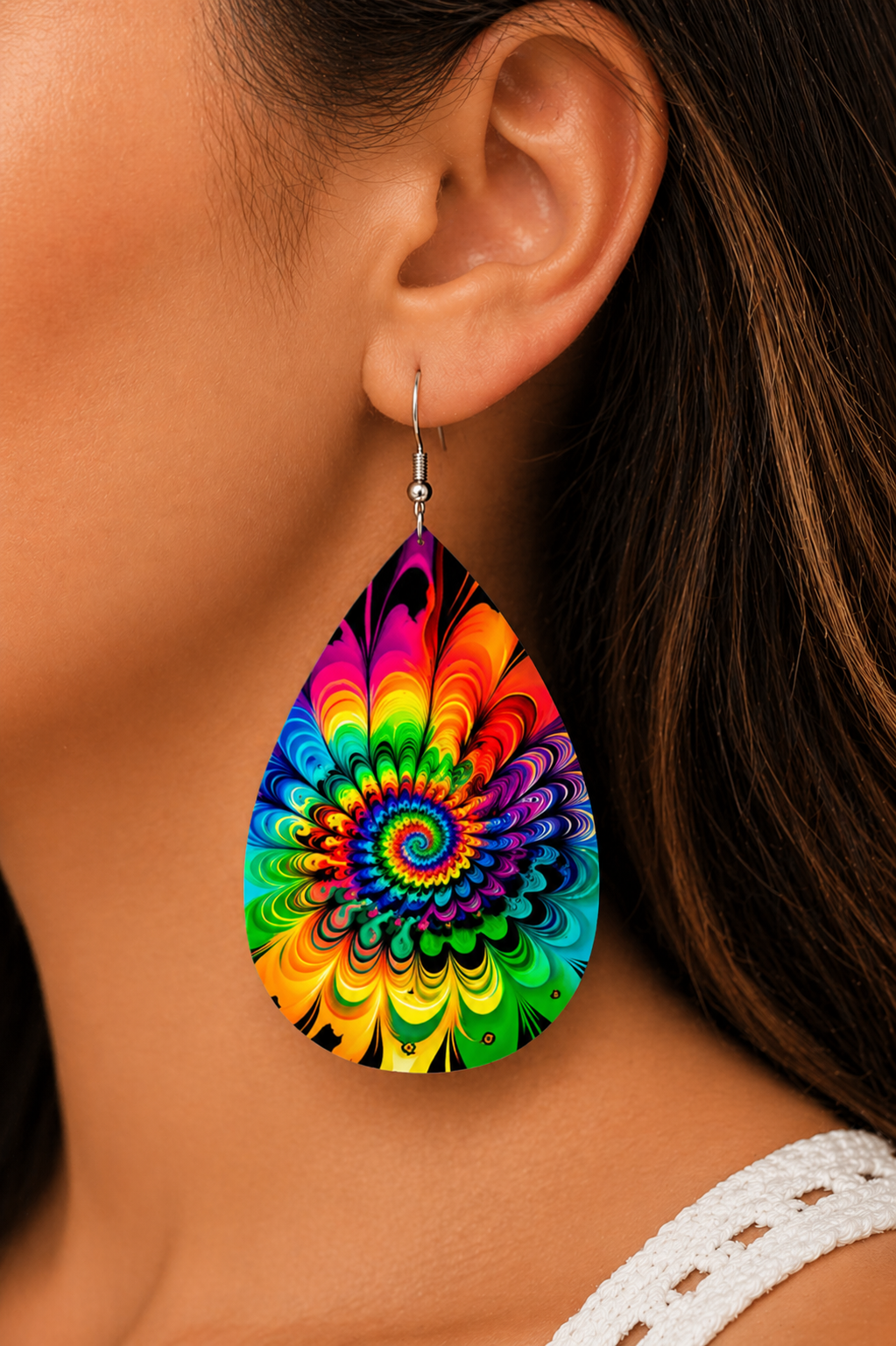 Psychedelic Tear Drop Earrings Collection – Colorful Boho Statement Earrings Lightweight Festival Jewelry | Mad Jan’s