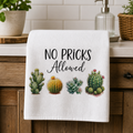 No Pricks Allowed Kitchen Towel – Funny Cactus Hand Towel for Kitchen & Bathroom Decor | Farmhouse Dish Towel | Mad Jan’s Menagerie