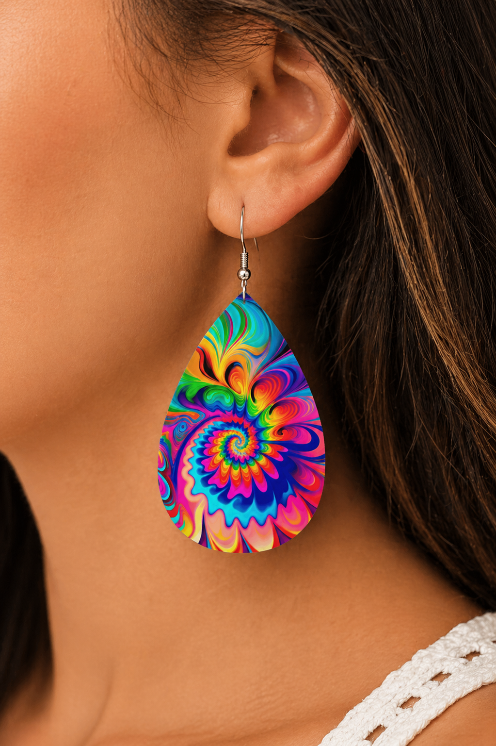 Psychedelic Tear Drop Earrings Collection – Colorful Boho Statement Earrings Lightweight Festival Jewelry | Mad Jan’s