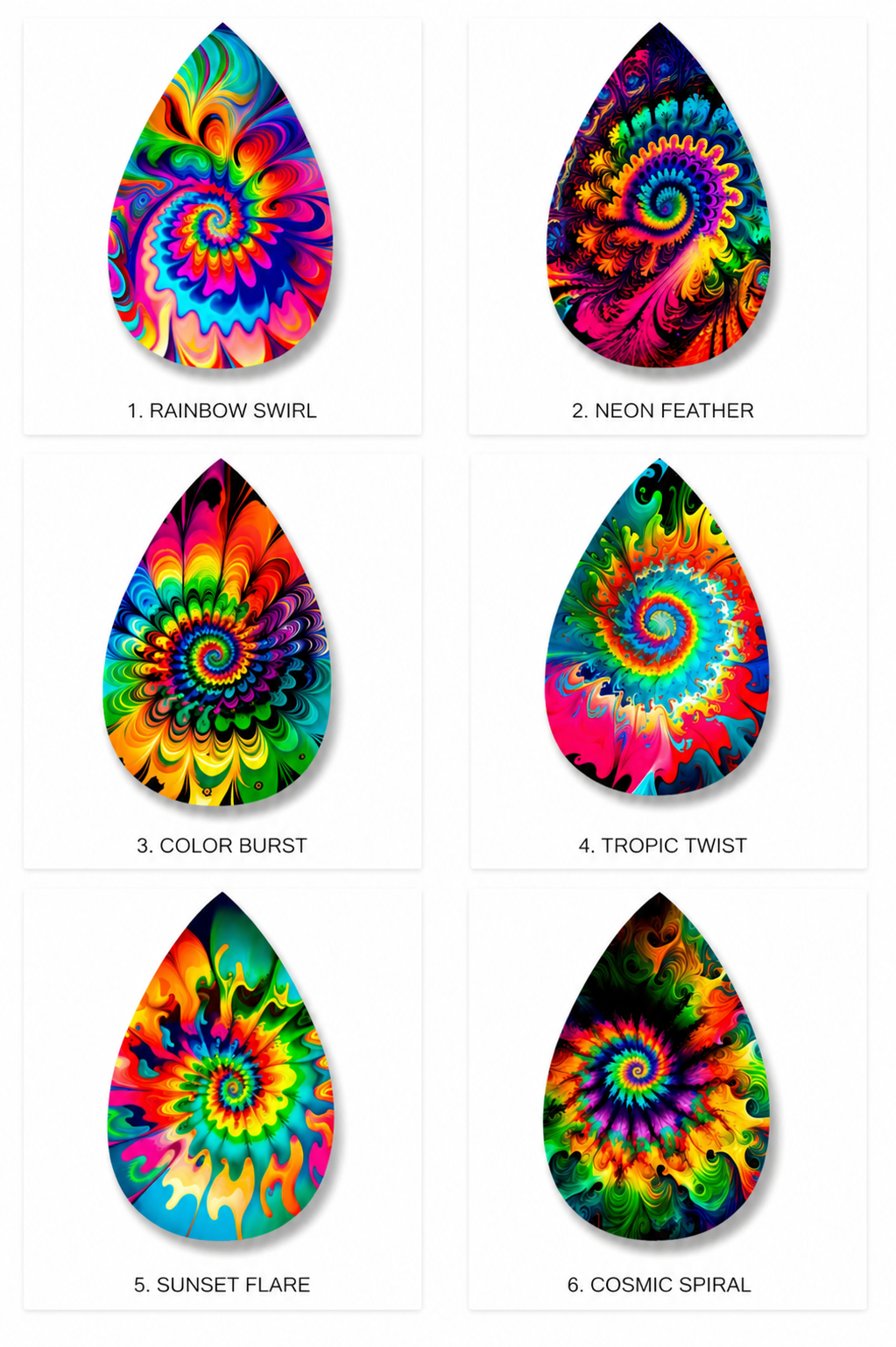 Psychedelic Tear Drop Earrings Collection – Colorful Boho Statement Earrings Lightweight Festival Jewelry | Mad Jan’s